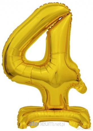 Balon foliowy mini cyfra 4 ze stopką złota 22x40 cm