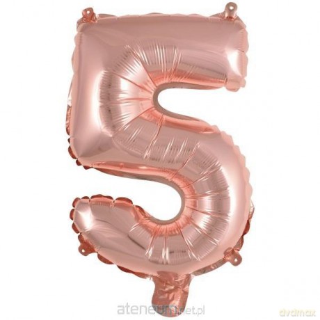 Balon foliowy mini cyfra 5 różowe złoto 25,5x40 cm