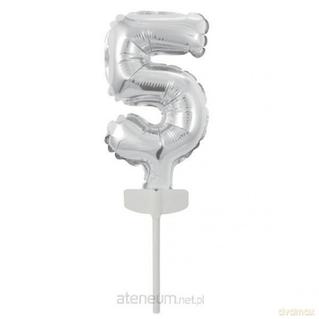 Balon foliowy mini cyfra 5 srebrna 7x12 cm