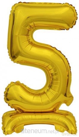 Balon foliowy mini cyfra 5 ze stopką złota 22x40 cm