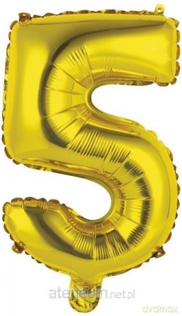 Balon foliowy mini cyfra 5 złota 25,5x40 cm
