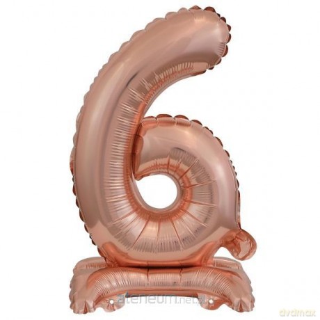 Balon foliowy mini cyfra 6 na stojaku różowe złoto