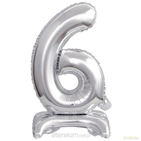 Balon foliowy mini cyfra 6 na stojaku srebrna