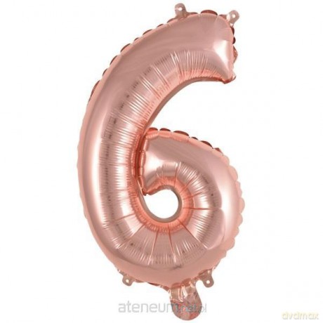 Balon foliowy mini cyfra 6 różowe złoto 29x40 cm
