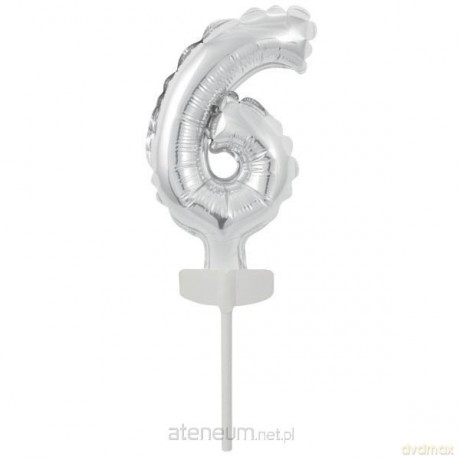 Balon foliowy mini cyfra 6 srebrna 7x12 cm