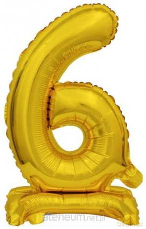 Balon foliowy mini cyfra 6 ze stopką złota 22x40 cm