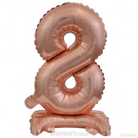 Balon foliowy mini cyfra 8 na stojaku różowe złoto