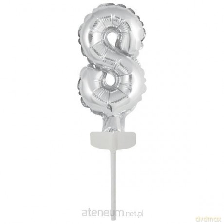 Balon foliowy mini cyfra 8 srebrna 6,5x12 cm