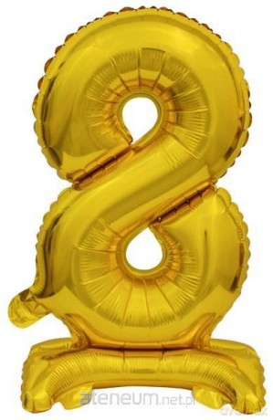 Balon foliowy mini cyfra 8 ze stopką złota 22x40 cm