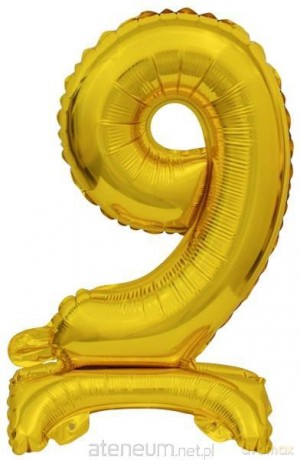 Balon foliowy mini cyfra 9 ze stopką złota 22x40 cm