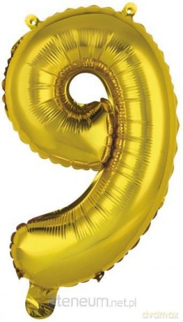 Balon foliowy mini cyfra 9 złota 30x40 cm