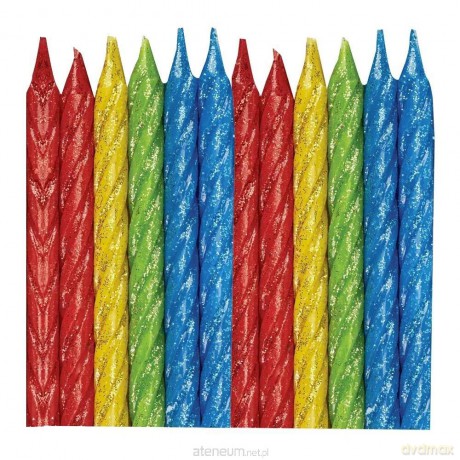 Świeczki urodzinowe spiralne brokatowe 12szt.