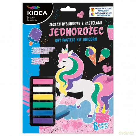 Zestaw rysunkowy z pastelami Jednorożec Kidea 6 kolorów