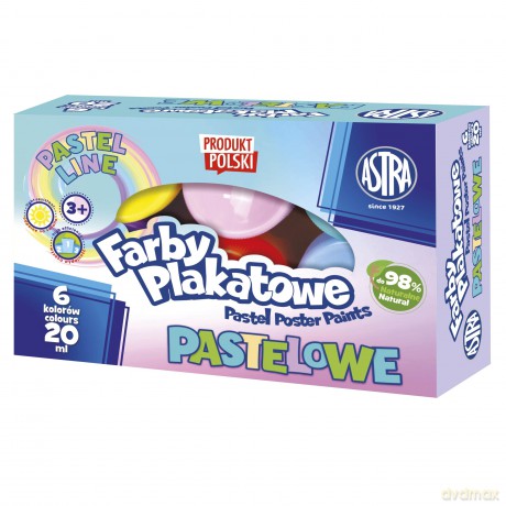 Farby plakatowe pastelowe ASTRA 6 kol x 20 ml Standard box 301123042