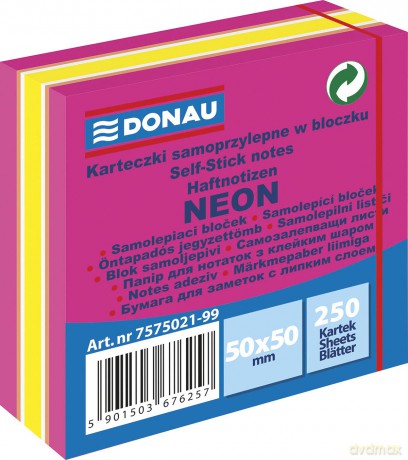 Mini kostka samoprzylepna DONAU, 50x50mm, 1x250 kart., neon-pastel, mix różowy