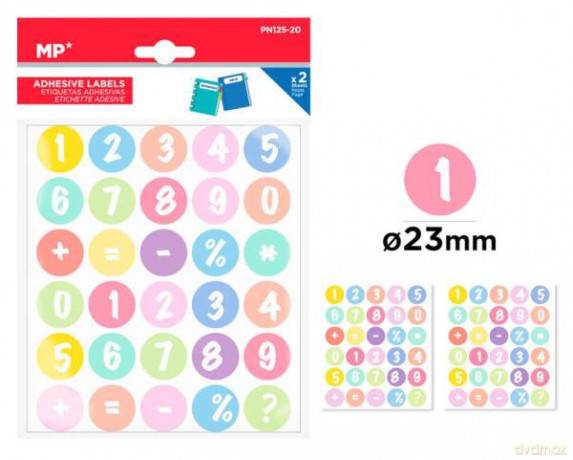 Naklejki cyferki i znaki matematyczne 23mm 2 arkusze MP
