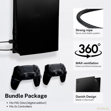 Floating Grip Playstation 5 Wall Mounts by Floating Grip - Black Bundle
