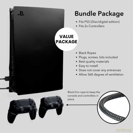 Floating Grip Playstation 5 Wall Mounts by Floating Grip - Black Bundle