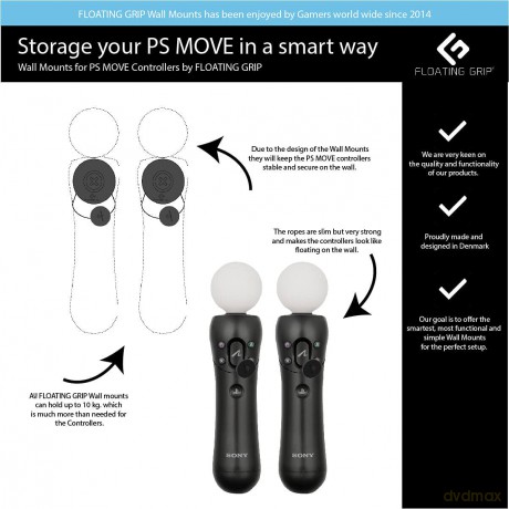 Floating Grip Playstation Move Controller Wall Mounts (Black)