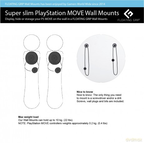 Floating Grip Playstation Move Controller Wall Mounts (Black)