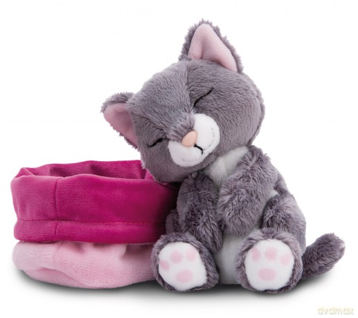 NICI Pluszowa zabawka Sleeping Pets szary kot w różowym koszyku 12cm