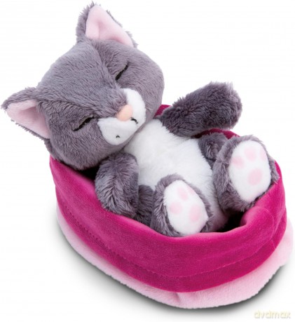 NICI Pluszowa zabawka Sleeping Pets szary kot w różowym koszyku 12cm