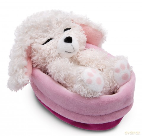 NICI Pluszowa zabawka Sleeping Pets biały pudel w różowym koszyku 12cm
