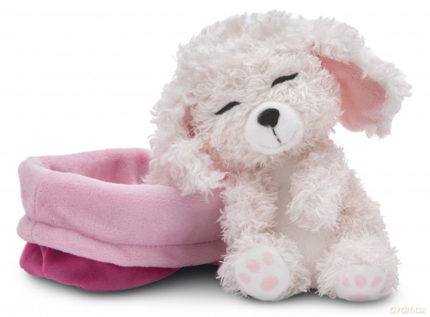 NICI Pluszowa zabawka Sleeping Pets biały pudel w różowym koszyku 12cm
