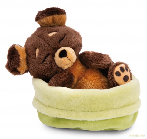 NICI Pluszowa zabawka Sleeping Pets brązowy piesek w zielonym koszyku 12cm