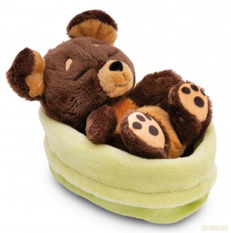 NICI Pluszowa zabawka Sleeping Pets brązowy piesek w zielonym koszyku 12cm