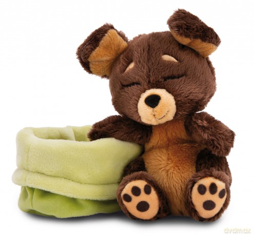 NICI Pluszowa zabawka Sleeping Pets brązowy piesek w zielonym koszyku 12cm