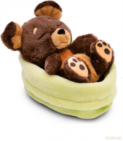 NICI Pluszowa zabawka Sleeping Pets brązowy piesek w zielonym koszyku 12cm