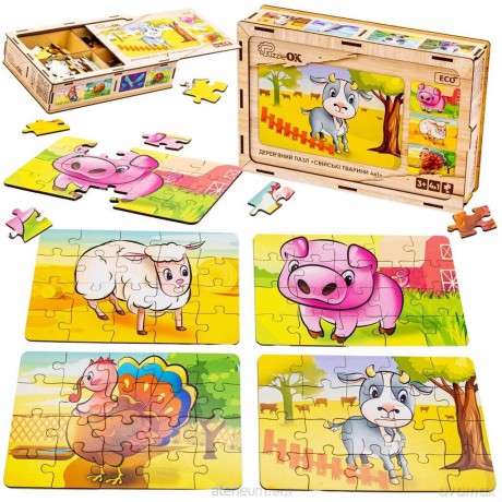 Puzzle drewniane 4w1 zwierzęta domowe