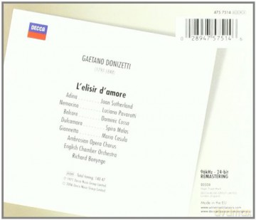 Pavarotti,Surherland,Bonynge: Donizetti:L'elisir D'amore [2CD]