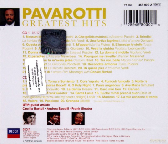 Pavarotti/Bartoli/Sinatra (2 Cd): Greatest Hits [2CD]