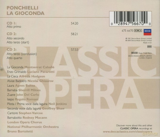 Pavarotti/Caballe: Panchielli:La Gioconda Classic Opera [CD]