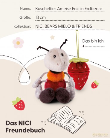 NICI Pluszowa mrówka Enzi w kolorze truskawkowym z pętelką 13 cm