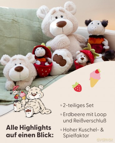 NICI Kuscheltier Bär Bendix 13cm mit Loop in Erdbeere