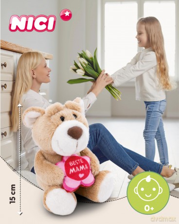 NICI Kuscheltier Bär hellbraun BESTE MAMA 15cm schlenkernd