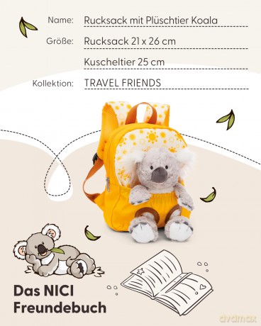 NICI Plecak z przytulanką 21x26cm Koala 25cm żółty