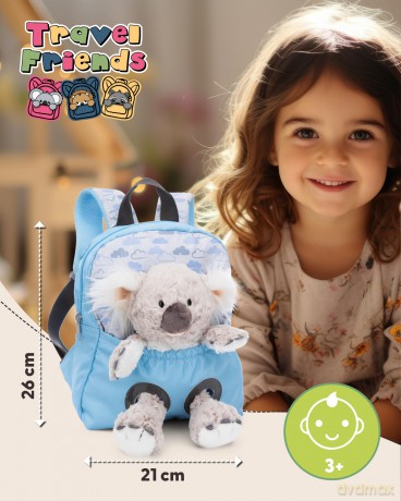 NICI Plecak z przytulanką 21x26cm Koala 25cm błękitny