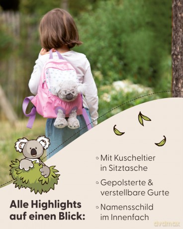 NICI Plecak z przytulanką 21x26cm Koala 25cm różowy