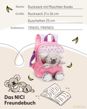 NICI Plecak z przytulanką 21x26cm Koala 25cm różowy