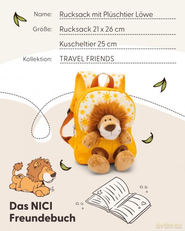 NICI Plecak z przytulanką 21x26cm Lew 25cm żółty