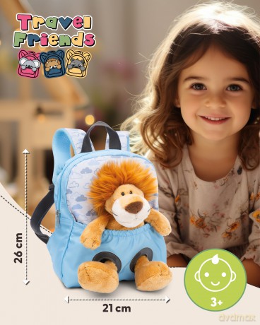 NICI Plecak z przytulanką 21x26cm Lew 25cm błękitny