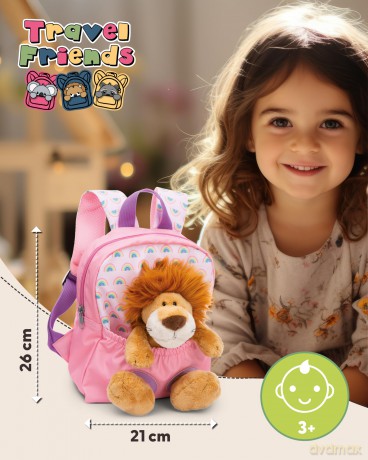NICI Plecak z przytulanką 21x26cm Lew 25cm różowy