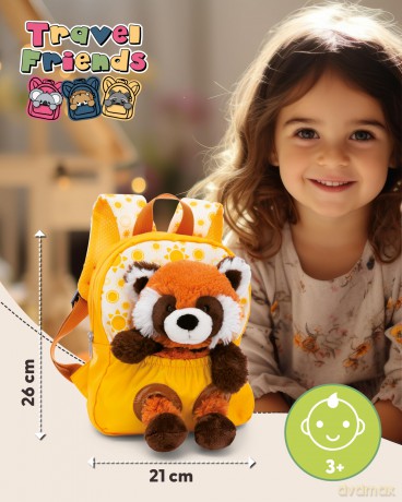NICI Plecak z przytulanką 21x26cm Panda czerwona 25cm żółty