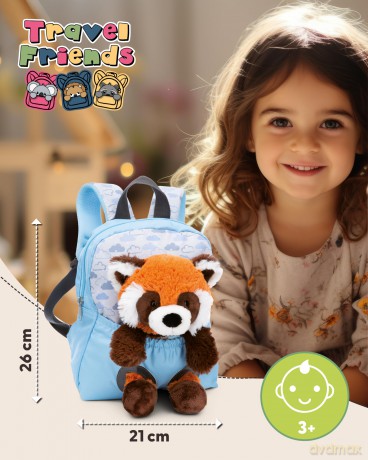 NICI Plecak z przytulanką 21x26cm Panda czerwona 25cm błękitny