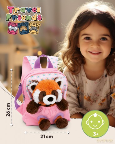 NICI Plecak z przytulanką 21x26cm Panda czerwona 25cm różowy