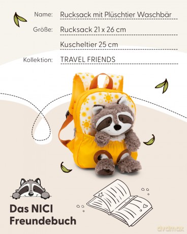 NICI Plecak z przytulanką 21x26cm Szop 25cm żółty